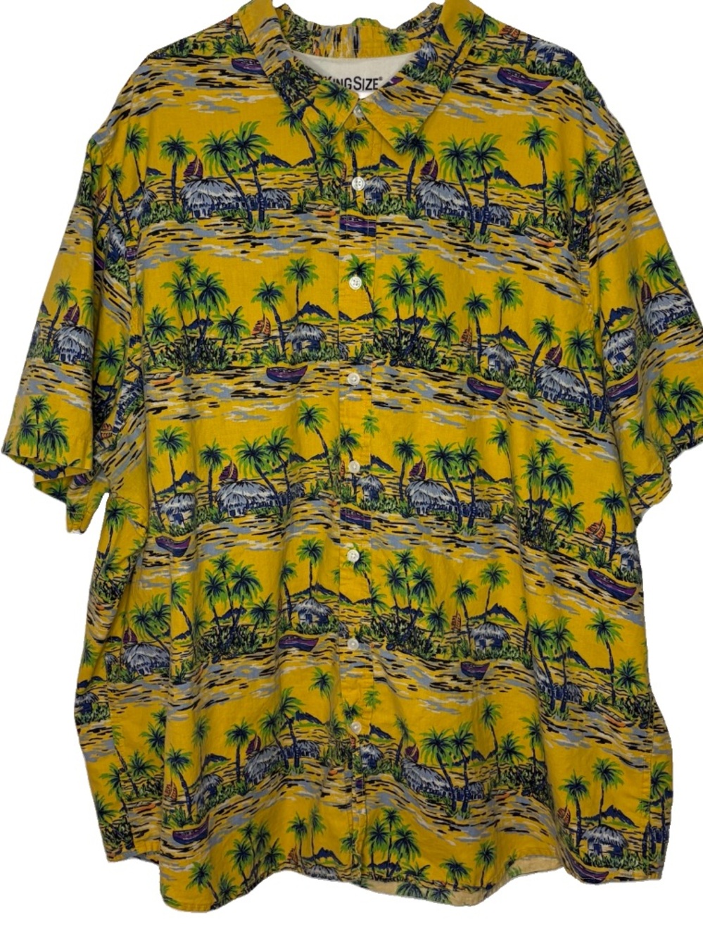 King Size Hawaiian Shirt Men’s 4XL Tall Island Aloha Button Down Tropical Yellow